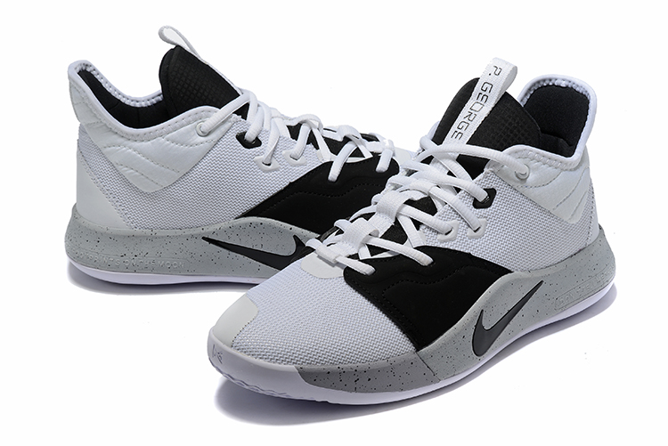 2019 Men Nike Paul George 3 White Black Cement Grey Shoes